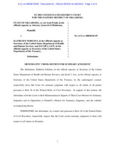 6:11-cv[removed]RAW Document 91 Filed in ED/OK on[removed]Page 1 of 3  IN THE UNITED STATES DISTRICT COURT FOR THE EASTERN DISTRICT OF OKLAHOMA STATE OF OKLAHOMA, ex rel. Scott Pruitt, in his official capacity as Attorney