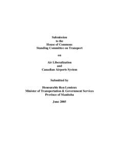 Submission to the House of Commons Standing Committee on Transport on Air Liberalization