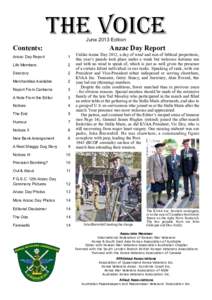 the voice June 2013 Edition Anzac Day Report  Contents: