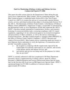 Technology / International trade / Business / International Traffic in Arms Regulations / United States law / Weapons / Directorate of Defense Trade Controls / Arms Export Control Act / Blue Lantern Corps / Identifiers / Military technology / United States Department of Commerce