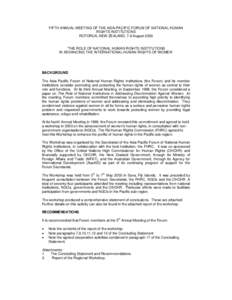 Oceania / Fiji Human Rights Commission / Human rights / Human Rights Commission / Pacific Islands Forum / Asia Pacific Forum / Office of the United Nations High Commissioner for Human Rights / International Coordinating Committee of National Human Rights Institutions / Universal Periodic Review / National human rights institutions / Government / Ethics