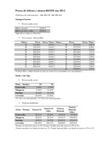 Prezos de billetes e abonos RENFE ano 2013 Teléfonos de información: Santiago-Ourense •  Prezos tarifa xeral