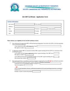 AA-CSRT Certificate - Application Form