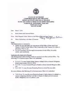 STATE OF TENNESSEE COMPTROLLER OF THE TREASURY OFFICE OF STATE AND LOCAL FINANCE SUITE 1600 JAMES K. POLK STATE OFFICE BUILDING NASHVILLE, TENNESSEE[removed]PHONE[removed]