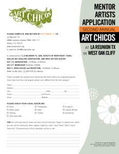 Mentor Artists Application second Annual  Art ChicOs
