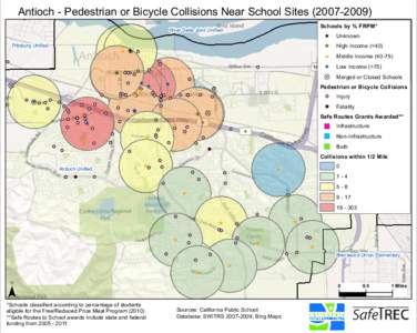 Antioch - Pedestrian or Bicycle Collisions Near School Sites[removed]Schools by % FRPM* River Delta Joint Unified Pittsburg Unified