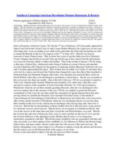 Southern Campaign American Revolution Pension Statements & Rosters Pension application of Robert Malony S31240 Transcribed by Will Graves f12VA[removed]
