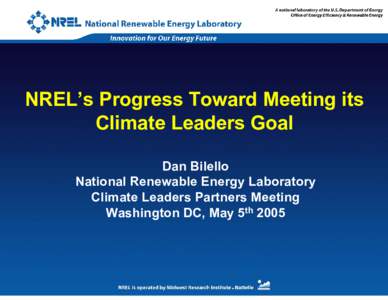 NREL’s Progress Toward Meeting its Climate Leaders Goal