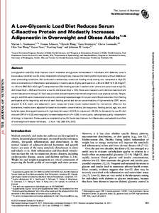 The Journal of Nutrition Nutritional Immunology A Low-Glycemic Load Diet Reduces Serum C-Reactive Protein and Modestly Increases Adiponectin in Overweight and Obese Adults1–4