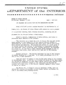 UNITED STATES  uEPARTMENT of the INTERIOR * * * * * * * * * * * * * * * * * * * * *news BUREAU OF INDIAN AFFAIRS