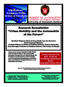 UW-Madison European Union Center of Excellence Research Roundtable: “Urban Mobility and the Automobile