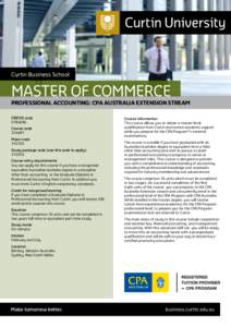 Curtin Business School  master of commerce professional accounting: cpa australia extension stream CRICOS code