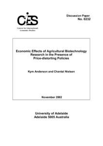Discussion Paper  No[removed]Economic Effects of Agricultural Biotechnology Research in the Presence of