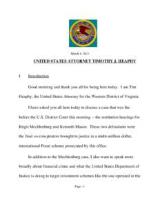 March 4, 2011  UNITED STATES ATTORNEY TIMOTHY J. HEAPHY I.