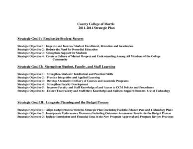 County College of Morris[removed]Strategic Plan Strategic Goal I: Emphasize Student Success Strategic Objective 1: Strategic Objective 2: Strategic Objective 3: