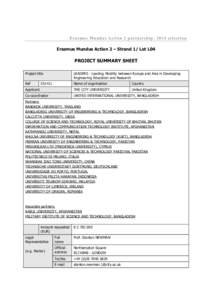 Erasmus Mundus Action 2 partnership: 2014 selection Erasmus Mundus Action 2 – Strand 1/ Lot L04 PROJECT SUMMARY SHEET Project title