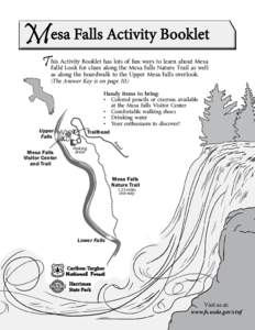 M esa Falls Activity Booklet T his Activity Booklet has lots of fun ways to learn about Mesa Falls! Look for clues along the Mesa Falls Nature Trail as well as along the boardwalk to the Upper Mesa Falls overlook.