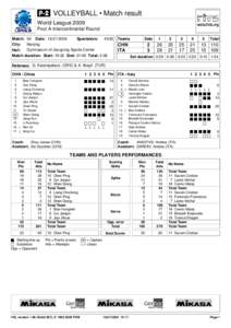  VOLLEYBALL • Match result World League 2009 Pool A-Intercontinental Round