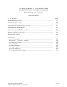 DEPARTMENT OF HEALTH AND HUMAN SERVICES ADMINISTRATION FOR CHILDREN AND FAMILIES REFUGEE AND ENTRANT ASSISTANCE TABLE OF CONTENTS FY 2013 BUDGET