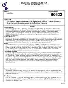 CALIFORNIA STATE SCIENCE FAIR 2014 PROJECT SUMMARY Name(s)  Jade Tso