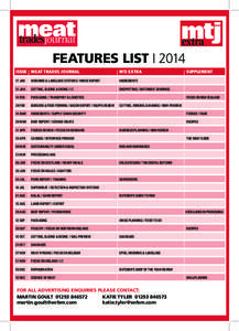 features list | 2014 Issue	 Meat Trades Journal	 17 Jan MTJ Extra	Supplement