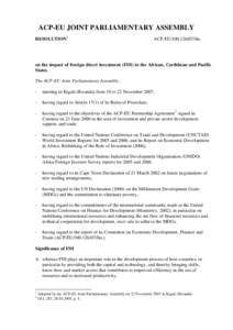 International trade / International development / Cotonou / Cotonou Agreement / ACP–EU Joint Parliamentary Assembly / African /  Caribbean and Pacific Group of States / Foreign direct investment / European Investment Bank / ACP–EU development cooperation / International economics / International relations / Economics