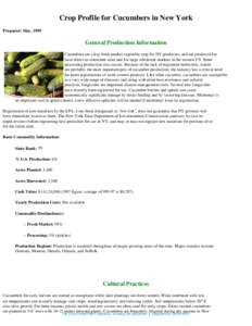 Crop Profile for Cucumbers in New York Prepared: May, 1999 General Production Information Cucumbers are a key fresh market vegetable crop for NY producers, and are produced for local direct-to-consumer sales and for larg