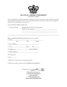 Loyal American Regiment, Membership Application