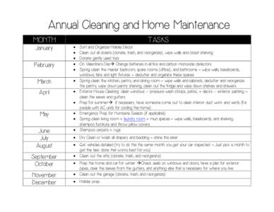 Annual Cleaning and Home Maintenance MONTH January February  TASKS