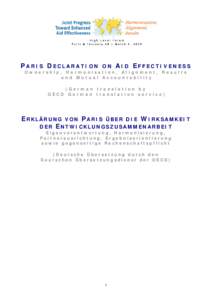 PARIS DECLARATION ON AID EFFECTIVENESS Ownership, Harmonisation, Alignment, Results and Mutual Accountability (German translation by OECD German translation service)
