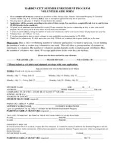 GARDEN CITY SUMMER ENRICHMENT PROGRAM VOLUNTEER AIDE FORM