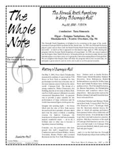 The Whole Note Special Edition of The Norwalk Youth Symphony Newsletter