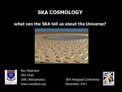 SKA COSMOLOGY what can the SKA tell us about the Universe? Roy Maartens SKA Chair UWC Astrophysics