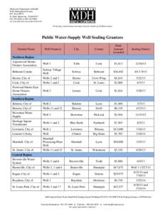 Public Water Supply Well Sealing Grantees - Minnesota Department of Health