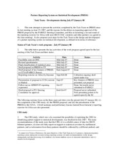 Partner Reporting System on Statistical Development (PRESS) Task Team – Developments during July 07-January[removed]This note attempts to present the activities completed by the Task Team on PRESS since its last meeting 