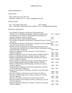 CURRICULUM VITAE  GERALD SONNENFELD Personal Data Place of Birth: New York, New York Telephone: [removed], E-mail: [removed]