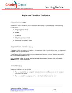 Published on Charity Central (www.charitycentral.ca)  Learning Module Registered Charities: The Basics