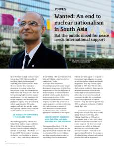 voices  Wanted: An end to nuclear nationalism in South Asia But the public mood for peace