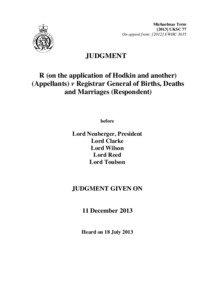 R (on the application of Hodkin and another) (Appellants) v Registrar General of Births, Deaths and Marriages (Respondent)