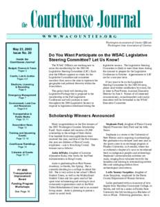 the  Courthouse Journal W W W.W A C O U N T I E S.O R G Washington Association of County Officials Washington State Association of Counties