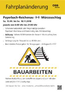 Fahrplanänderung Payerbach-Reichenau  Mürzzuschlag Sabis Sojeweils von 6:00 Uhr bis 21:00 Uhr 