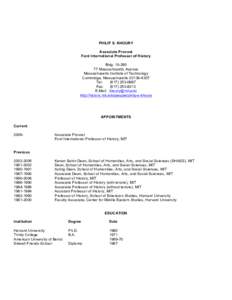 PHILIP S. KHOURY Associate Provost Ford International Professor of History Bldg[removed]Massachusetts Avenue Massachusetts Institute of Technology