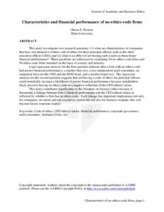 Journal of Academic and Business Ethics  Characteristics and financial performance of no-ethics-code firms Obeua S. Persons Rider University ABSTRACT