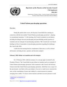 Part I - Overview of Security Council activities in the maintenance of international peace and security