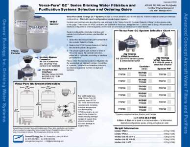 Supersedes 200532C  Versa-Pure QC Series Drinking Water Filtration and Purification Systems Selection and Ordering Guide ®