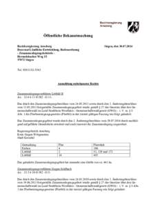 Öffentliche Bekanntmachung Bezirksregierung Arnsberg Dezernat Ländliche Entwicklung, Bodenordnung - Zusammenlegungsbehörde Hermelsbacher WegSiegen