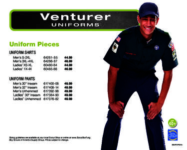 Ve n t u r e r UNIFORMS Uniform Pieces UNIFORM SHIRTS 	 Men’s S-2XL