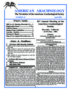 AMERICAN ARACHNOLOGY The Newsletter of the American Arachnological Society NUMBER 65 April 2002