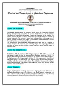 ANNOUNCEMENT Short Term Training Programme (STTP) On Practical and Design Aspects in Geotechnical Engineering