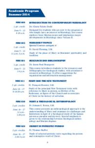 Academic Program Summer 2014 MRI 600